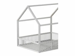 Cama infantil blanca de 140 x 200 cm con puerta de seguridad y láminas de somier, sin colchón^OKWISH Best