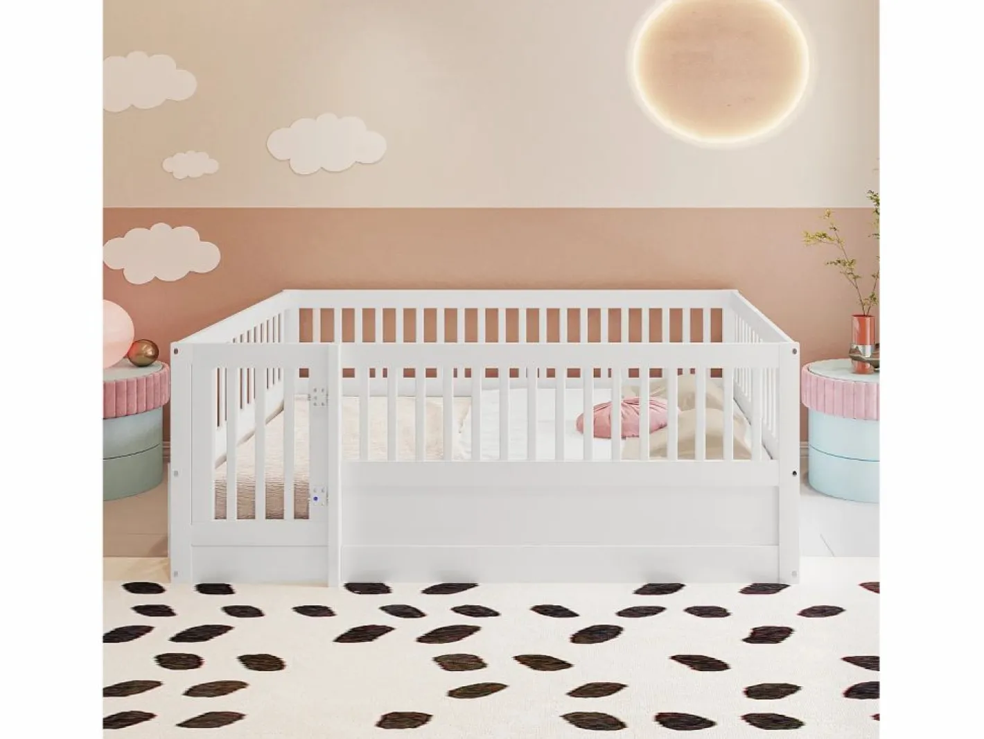 Cama infantil blanca tipo cabina de 140x200cm con estructura de cama y puerta pequeña (sin colchón ni estructura de cama)^Hauss Spole Discount