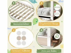 Cama infantil cabina - 90 x 200 cm - con 1 cajón + mesita de noche extraíble - cama de suelo - Pino + MDF - natural + blanco^Merax Hot