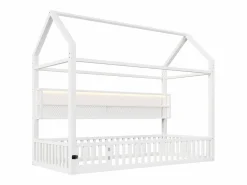 Hauss Spole Cama Montessori|Cama infantil cabina 90x200 cm con estantes de almacenaje e iluminación LED - Sin somier -