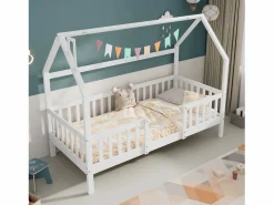Cama infantil cabina 90x200 cm con base - cama juvenil con protección anticaída - madera - (sin colchón)^ Clearance
