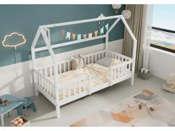 Cama infantil cabina 90x200 cm con base - cama juvenil con protección anticaída - madera - (sin colchón)^ Clearance