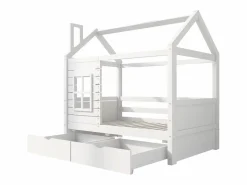 Cama infantil cabina 80x160 cm con somier de láminas - protección anticaídas 2 cajones de almacenaje - madera - (sin colchón) Blanco Discount