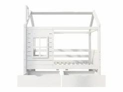 Cama infantil cabina 80x160 cm con somier de láminas - protección anticaídas 2 cajones de almacenaje - madera - (sin colchón) Blanco Discount