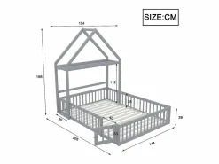 ModernLuxe Cama infantil cabina 140x200 cm de madera maciza - con barra para ropa - Gris Outlet