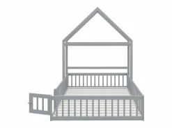 ModernLuxe Cama infantil cabina 140x200 cm de madera maciza - con barra para ropa - Gris Outlet