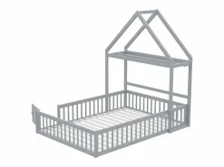 ModernLuxe Cama infantil cabina 140x200 cm de madera maciza - con barra para ropa - Gris Outlet