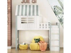 OKWISH Cama infantil cabina 90x200 cm de madera maciza con techo y compartimento de almacenamiento - Verde Discount