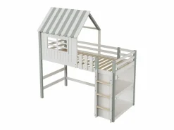 OKWISH Cama infantil cabina 90x200 cm de madera maciza con techo y compartimento de almacenamiento - Verde Discount
