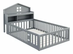 Hauss Spole Cama infantil cabina 90x200 cm con barandillas de seguridad, estantes y almacenaje en color (sin colchón) Gris Sale