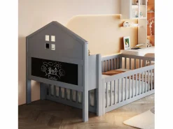 Hauss Spole Cama infantil cabina 90x200 cm con barandillas de seguridad, estantes y almacenaje en color (sin colchón) Gris Sale