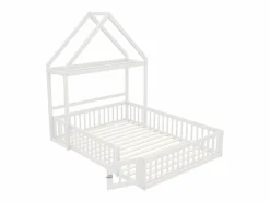 ModernLuxe Cama infantil cabina 140x200 cm de madera maciza - con barra para ropa - Blanco Discount