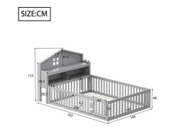Hauss Spole Cama Montessori|Cama infantil cabina 140x200 cm con barandillas de seguridad, estantes y almacenaje en color (sin colchón)