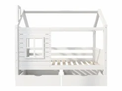 Cama infantil cabina 90x200 cm con somier de láminas - protección anticaídas 2 cajones de almacenaje - madera - (sin colchón)^
