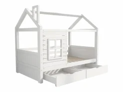 Cama infantil cabina 90x200 cm con somier de láminas - protección anticaídas 2 cajones de almacenaje - madera - (sin colchón)^
