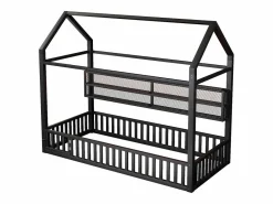 Hauss Spole Cama infantil cabina 90x200 cm con estantes de almacenaje e iluminación LED - Sin somier - Negro Discount