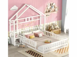 ModernLuxe Cama Montessori|Cama infantil cabina 140x200 cm con mesita de noche y barandillas de seguridad - somier -