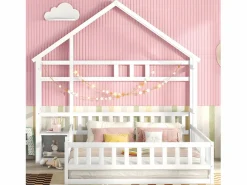 ModernLuxe Cama Montessori|Cama infantil cabina 140x200 cm con mesita de noche y barandillas de seguridad - somier -