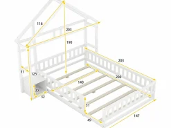 ModernLuxe Cama Montessori|Cama infantil cabina 140x200 cm con mesita de noche y barandillas de seguridad - somier -