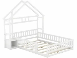 ModernLuxe Cama Montessori|Cama infantil cabina 140x200 cm con mesita de noche y barandillas de seguridad - somier -