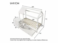 Cama infantil cabina 90x200 cm con base - 1 cajón y mesita de noche extraíble - blanca (sin colchón)^
