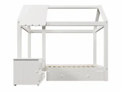 Cama infantil cabina 90x200 cm con base - 1 cajón y mesita de noche extraíble - blanca (sin colchón)^