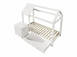 Cama infantil cabina 90x200 cm con base - 1 cajón y mesita de noche extraíble - blanca (sin colchón)^