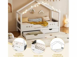Hauss Spole Cama infantil cabina 90x200cm con 2 cajones y pizarra - Blanco