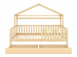 Cama Montessori|Cama infantil cabina 90x200cm con protección anticaídas - 2 cajones y balda de almacenaje - madera - natural (sin colchón)
