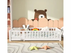 Cama infantil cabina 90x200cm, con somier, cama plana, cama infantil, protección anticaídas, pino macizo, color^ Clearance