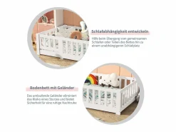 Cama infantil cabina 90x200cm, con somier, cama plana, cama infantil, protección anticaídas, pino macizo, color^ Clearance