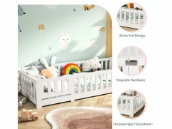 Cama infantil cabina 90x200cm, con somier, cama plana, cama infantil, protección anticaídas, pino macizo, color^ Clearance