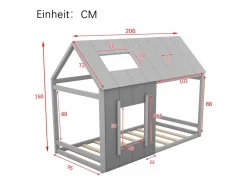 Cama infantil cabina 90x200cm con base, techo y ventana, madera, (sin colchón) Gris