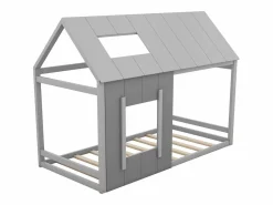 Cama infantil cabina 90x200cm con base, techo y ventana, madera, (sin colchón) Gris