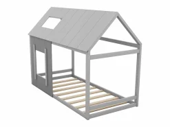 Cama infantil cabina 90x200cm con base, techo y ventana, madera, (sin colchón) Gris