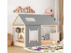 Cama infantil cabina 90x200cm con base - techo y ventana - madera - natural claro (sin colchón) Color natural claro