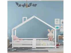Cama infantil casita 90x200 cm con chimenea - Somier robusto de pino - (sin colchón)^Hauss Spole Online
