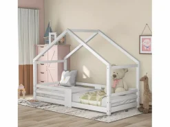 Cama infantil casita 90x200 cm con chimenea - Somier robusto de pino - (sin colchón)^Hauss Spole Online