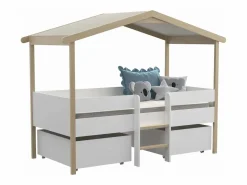 Cama infantil con cajones 90 x 190 cm. Estructura de madera de tilo blanco y roble SAROSI^Vente-unique Sale