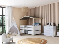 Cama infantil con cajones 90 x 190 cm madera de tilo blanco y roble con colchón SAROSI^Vente-unique New