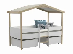 Cama infantil con cajones 90 x 190 cm madera de tilo blanco y roble con colchón SAROSI^Vente-unique New