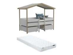 Cama infantil con cajones 90 x 190 cm madera de tilo blanco y roble con colchón SAROSI^Vente-unique New