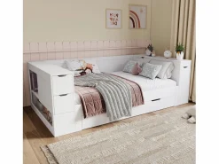 Merax Cama Diván|Cama Infantil|Cama infantil con canapé - 90 x 200 cm - sofá-cama con 3 cajones - con mesitas de noche - MDF -