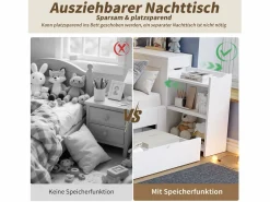 Merax Cama Diván|Cama Infantil|Cama infantil con canapé - 90 x 200 cm - sofá-cama con 3 cajones - con mesitas de noche - MDF -