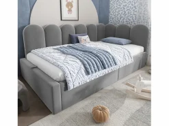 Cama infantil con canapé de 90x190cm con somier de láminas - cabecero tapizado - estructura de metal - terciopelo (sin colchón) Gris Best