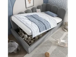 Cama infantil con canapé de 90x190cm con somier de láminas - cabecero tapizado - estructura de metal - terciopelo (sin colchón) Gris Best