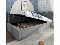 Cama infantil con canapé de 90x190cm con somier de láminas - cabecero tapizado - estructura de metal - terciopelo (sin colchón) Gris Best