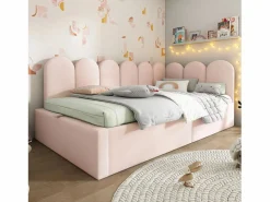 Cama Con Canapé|Cama Con Almacenaje|Cama infantil con somier de láminas 90x190 cm - Cama juvenil con estructura metálica - Terciopelo (sin colchón)