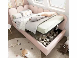 Cama Con Canapé|Cama Con Almacenaje|Cama infantil con somier de láminas 90x190 cm - Cama juvenil con estructura metálica - Terciopelo (sin colchón)