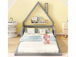 Cama infantil de 90 x 200 cm, cuna con forma de casa, pino macizo, estilo sencillo,^Merax Clearance